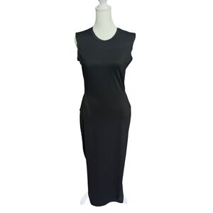 Real Essentials Womens 3pc Maxi Dress Set Sleeveless Pockets Black Peach Palm S